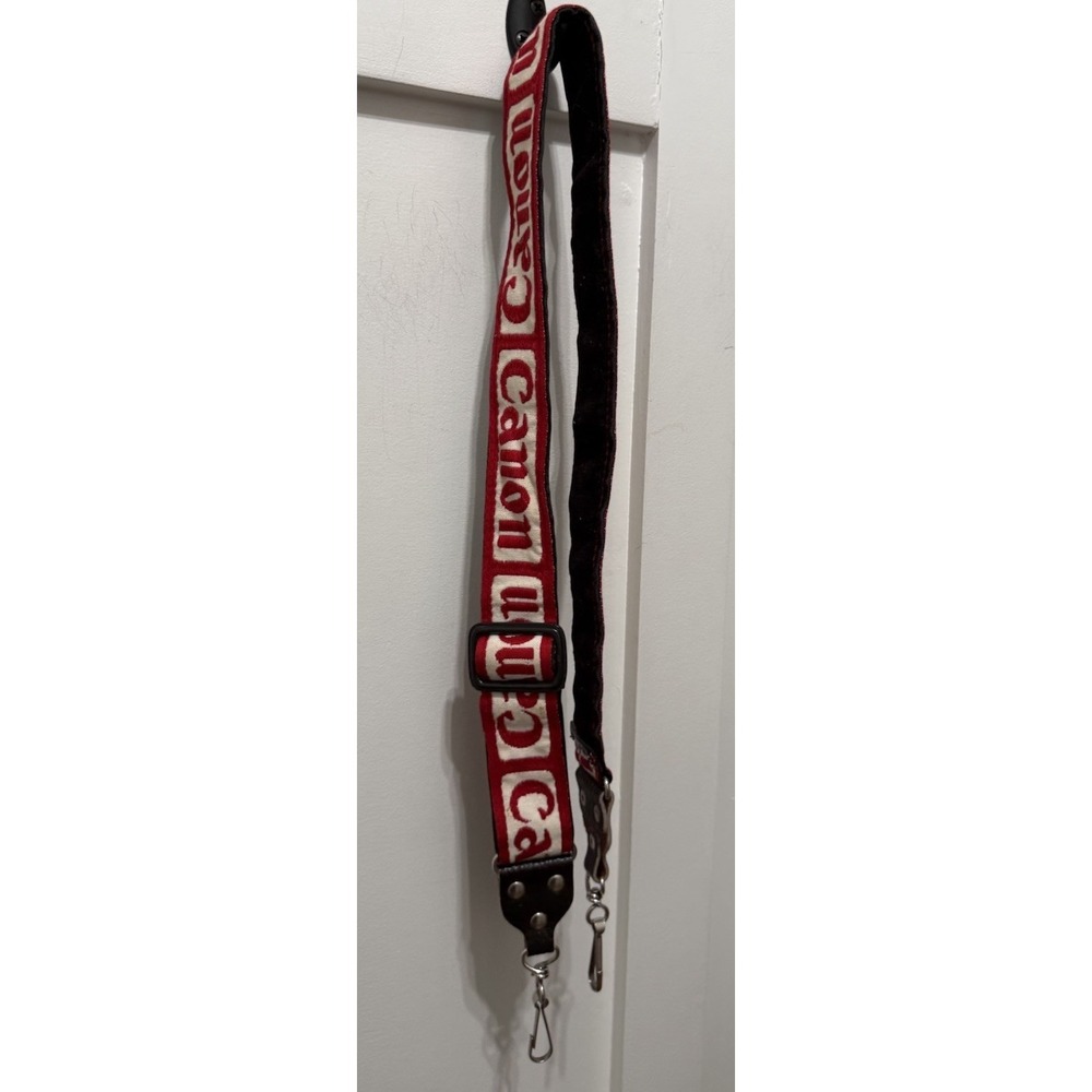 Vintage Canon red cream Camera Strap 1.5" Wide Woven Neck Strap Quality velvet